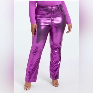 Good American Good Icon Faux Leather Purple Metallic Straight Leg Pants